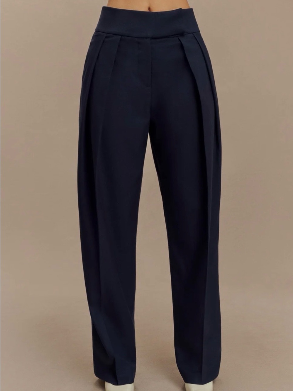 Meshki Navy Penelope Pleated High Waisted Pants